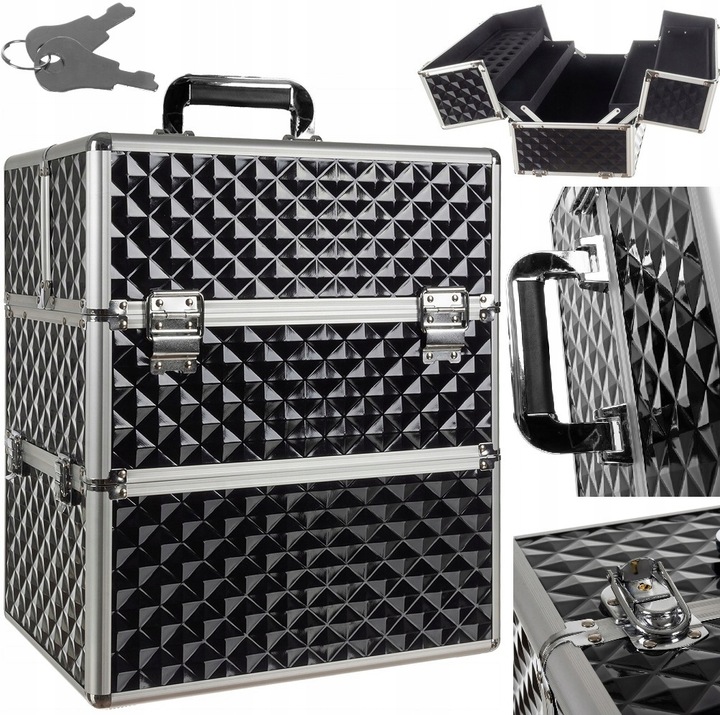 Elegancki Duży Kufer Kuferek Kosmetyczny Na Kosmetyki Lampę 3d Czarny Xxl
