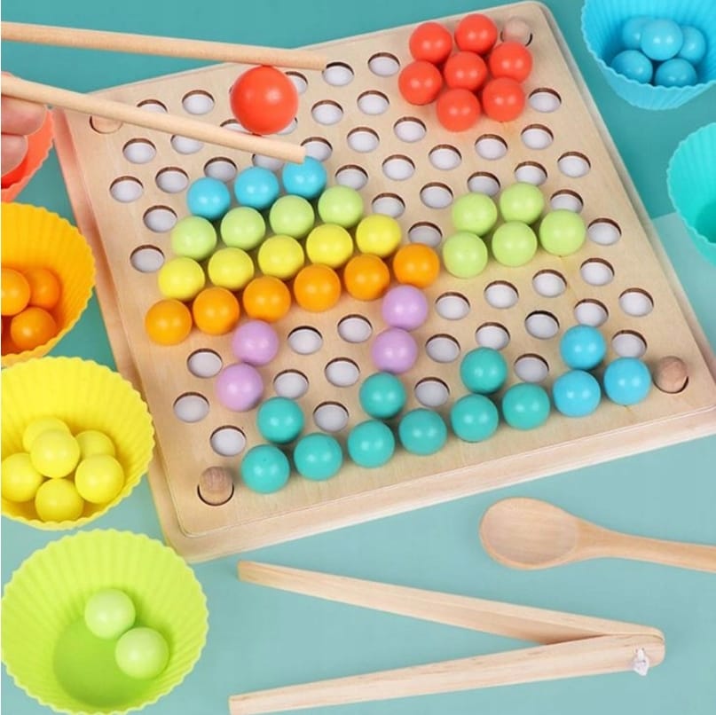 Drewniana Układanka Mozaika Koraliki Kulki Montessori Logarytmiczna Tablica