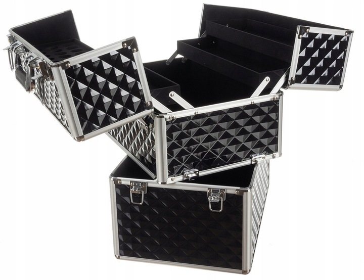 Elegancki Duży Kufer Kuferek Kosmetyczny Na Kosmetyki Lampę 3d Czarny Xxl