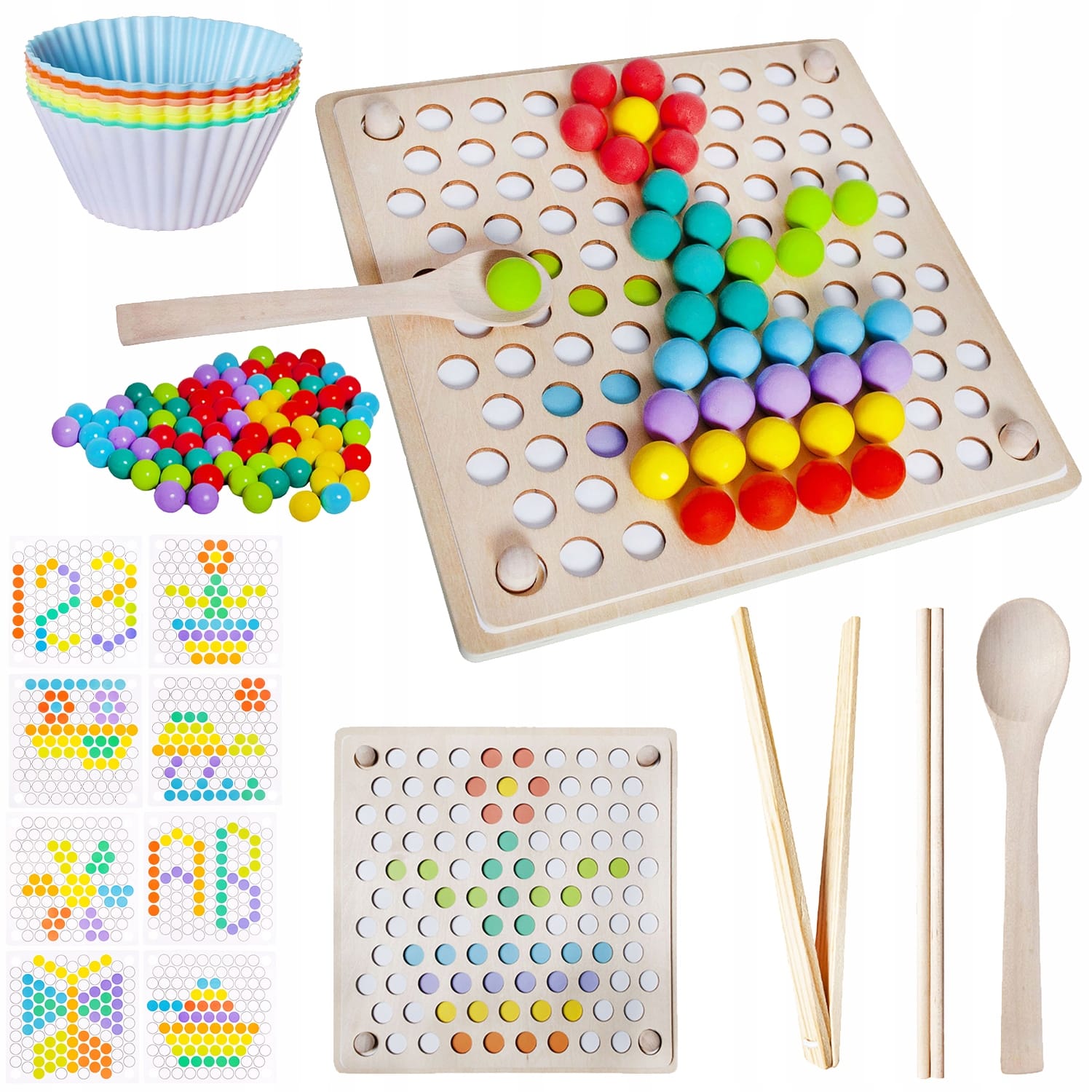 Drewniana Układanka Mozaika Koraliki Kulki Montessori Logarytmiczna Tablica