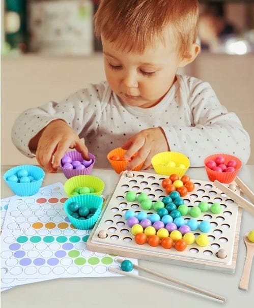 Drewniana Układanka Mozaika Koraliki Kulki Montessori Logarytmiczna Tablica