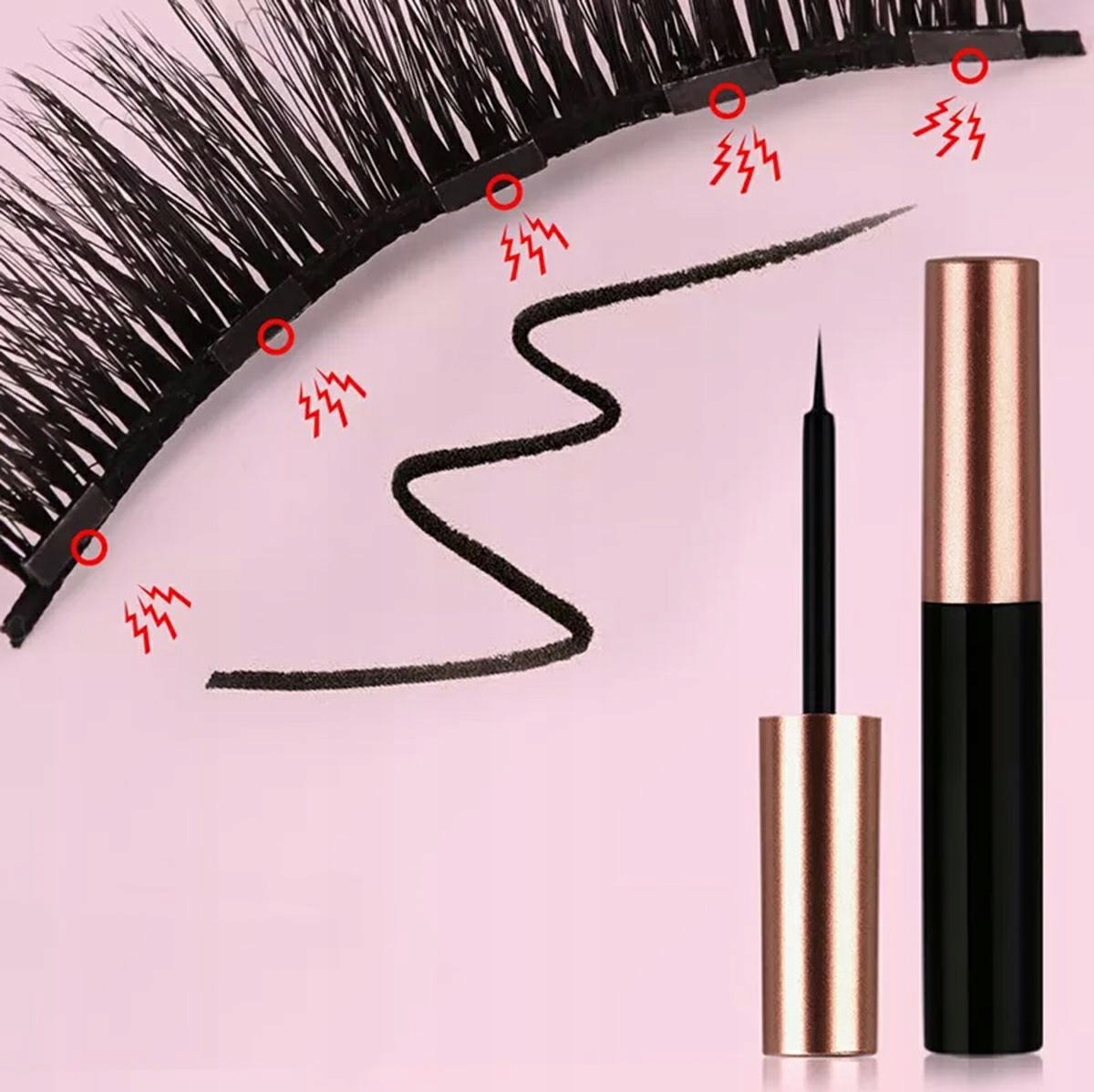 Oryginalne Rzęsy Magnetyczne 7x Długie + Pęseta + 2x Eyeliner + Box Zestaw