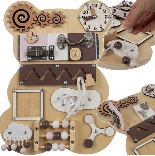 Tablica Manipulacyjna Sensoryczna Montessori Misio Miś Brązowa Dla Dzieci