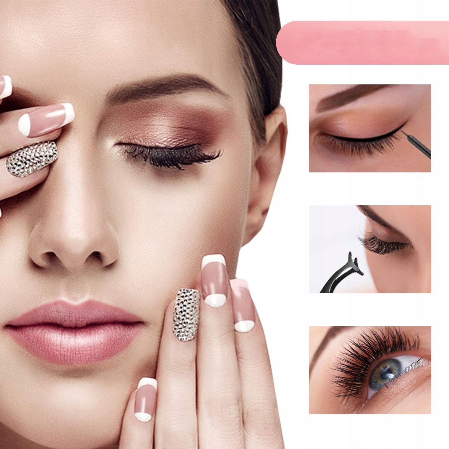 Oryginalne Rzęsy Magnetyczne 7x Długie + Pęseta + 2x Eyeliner + Box Zestaw