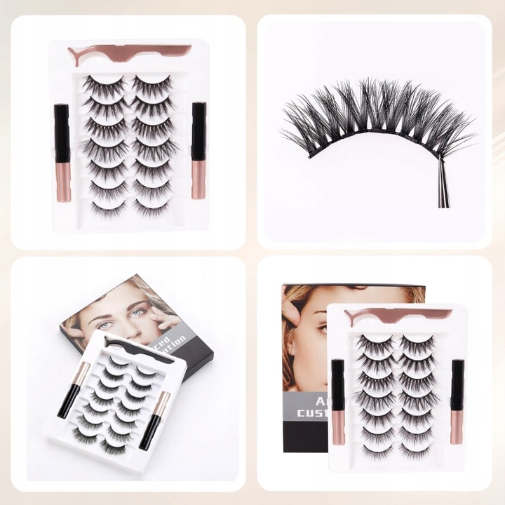 Oryginalne Rzęsy Magnetyczne 7x Długie + Pęseta + 2x Eyeliner + Box Zestaw
