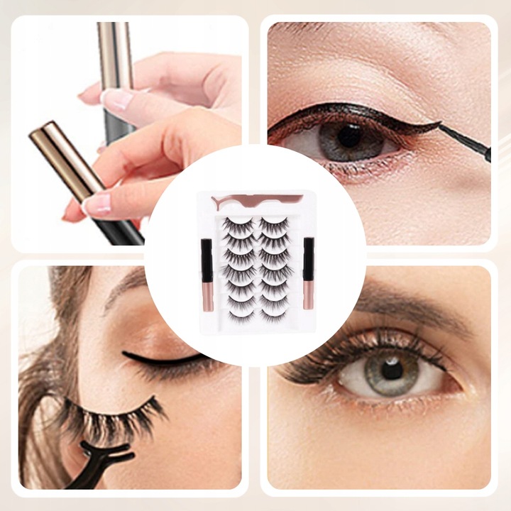 Oryginalne Rzęsy Magnetyczne 7x Długie + Pęseta + 2x Eyeliner + Box Zestaw