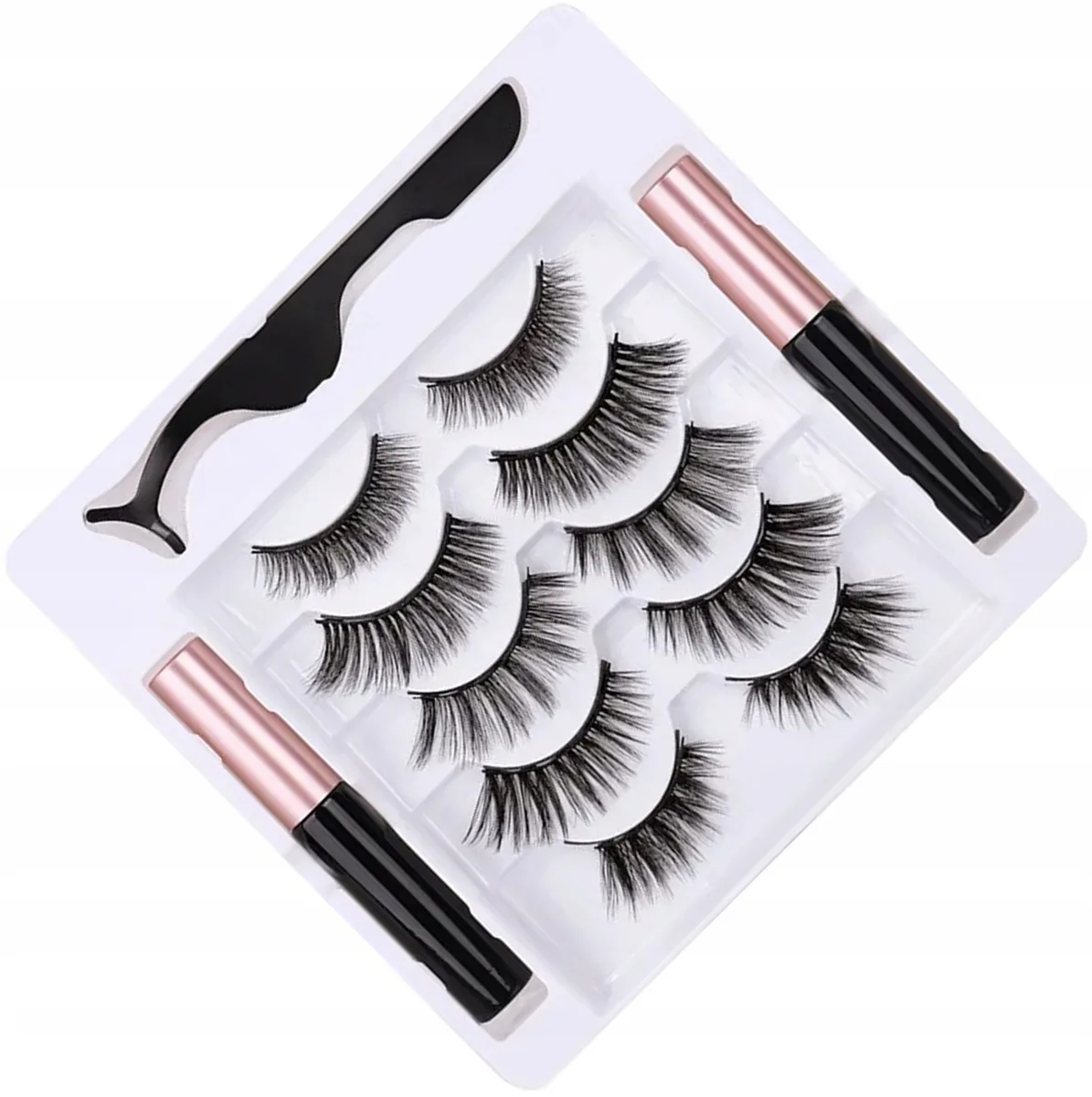 Oryginalne Rzęsy Magnetyczne 7x Długie + Pęseta + 2x Eyeliner + Box Zestaw