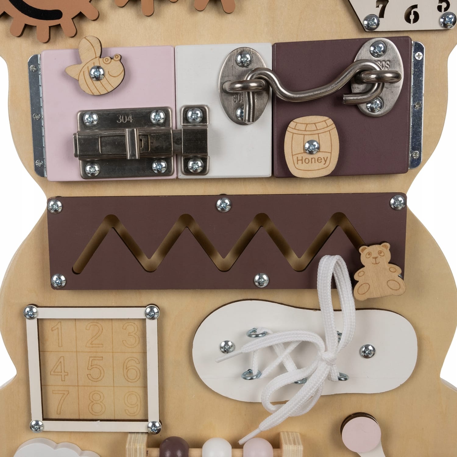 Tablica Manipulacyjna Sensoryczna Montessori Misio Miś Brązowa Dla Dzieci