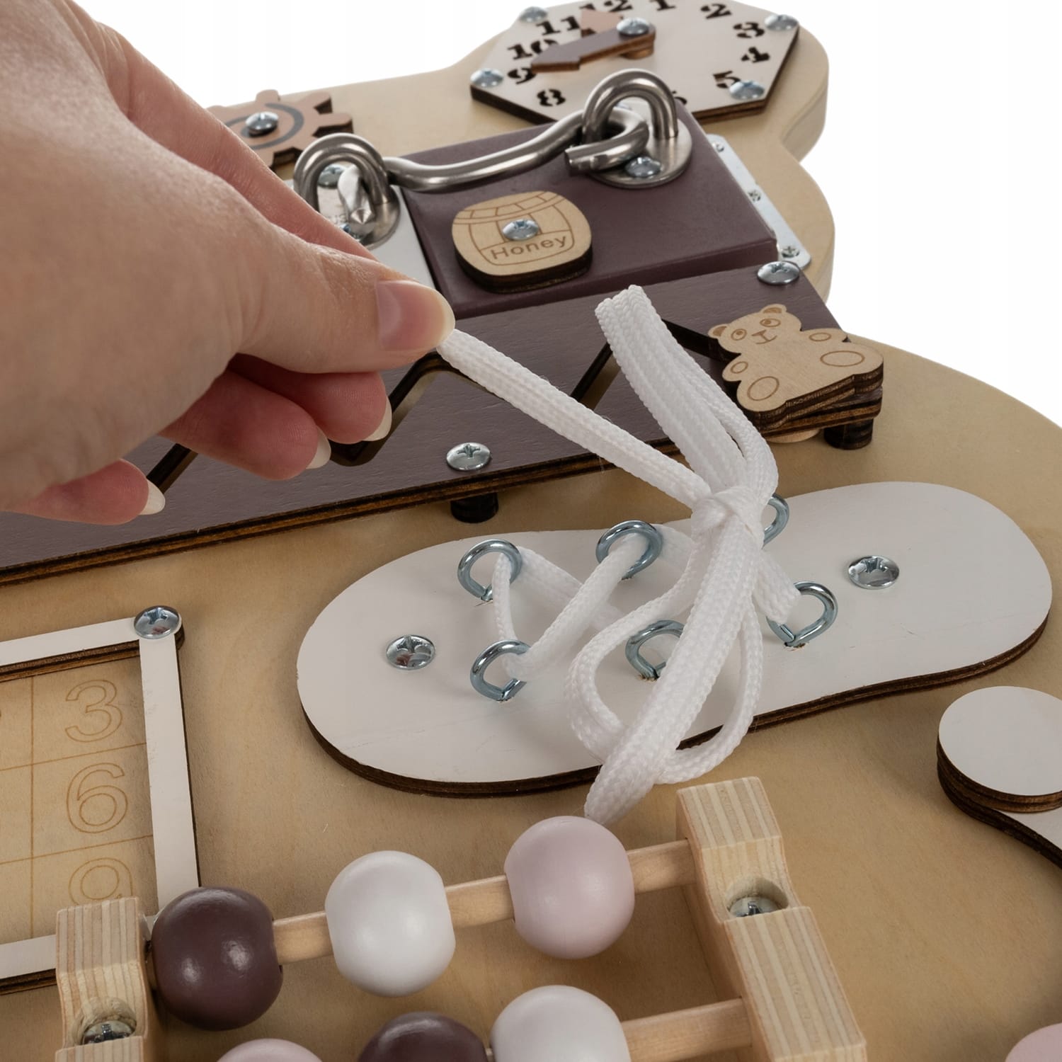 Tablica Manipulacyjna Sensoryczna Montessori Misio Miś Brązowa Dla Dzieci