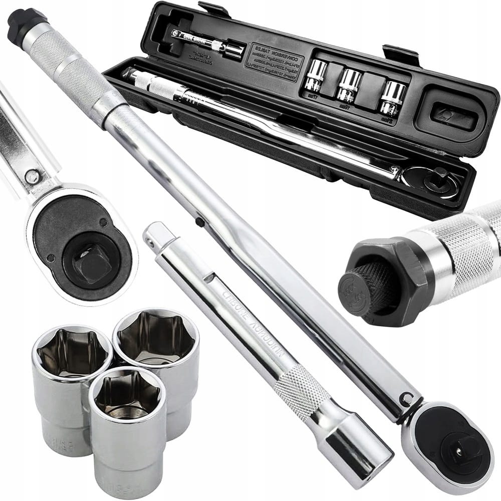 Klucz Dynamometryczny 1/2'' Zestaw 40-210nm W Walizce + 3 Nakładki 17-19-21