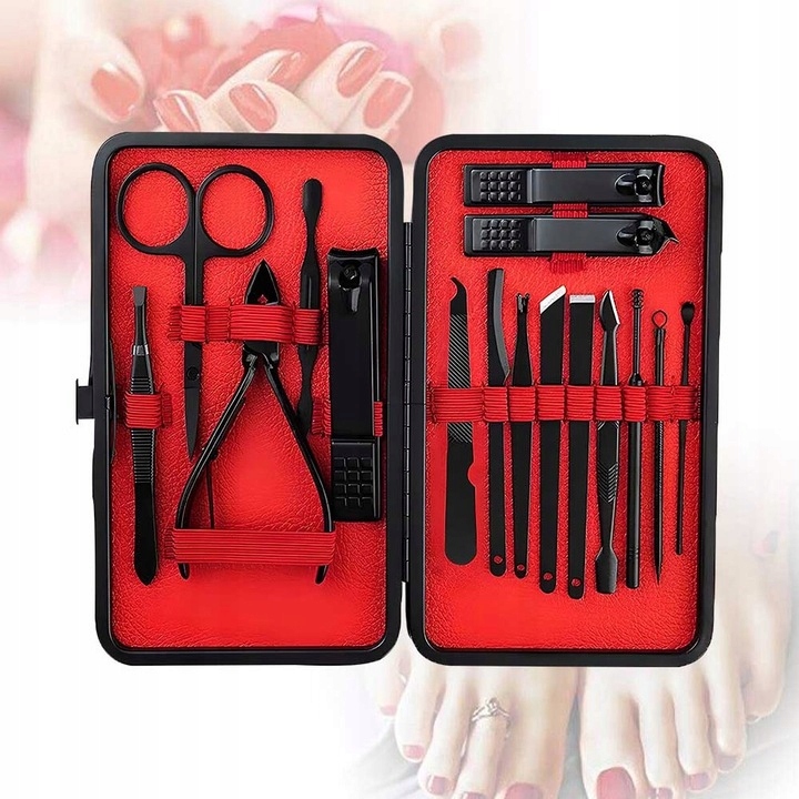 Profesjonalny Zestaw Pedicure Manicure 16 Elementów Do Pielęgnacji Paznokci