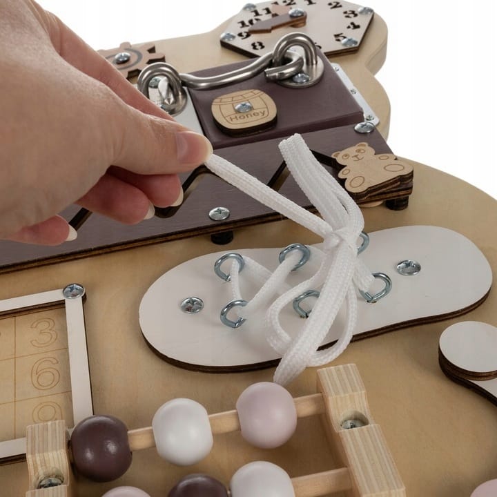 Tablica Manipulacyjna Sensoryczna Montessori Misio Miś Brązowa Dla Dzieci