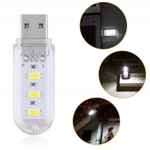 2x Mini Lampka Nocna Do Gniazda USB 5v 3 X Dioda LED SMD Powerbank