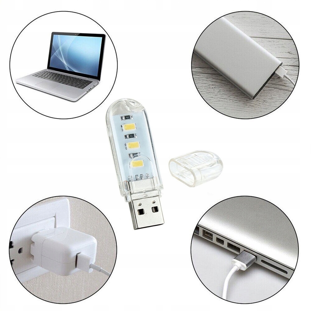 2x Mini Lampka Nocna Do Gniazda USB 5v 3 X Dioda LED SMD Powerbank