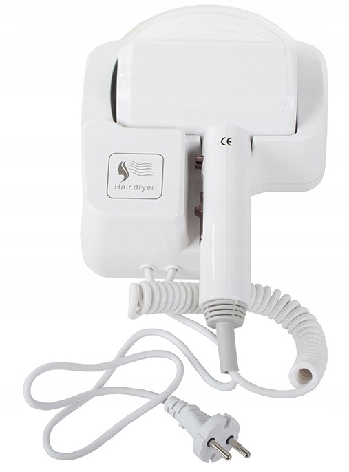 Suszarka Do Włosów Basenowa Hotelowa Naścienna Biała 1200W Uchwyt Prędkość