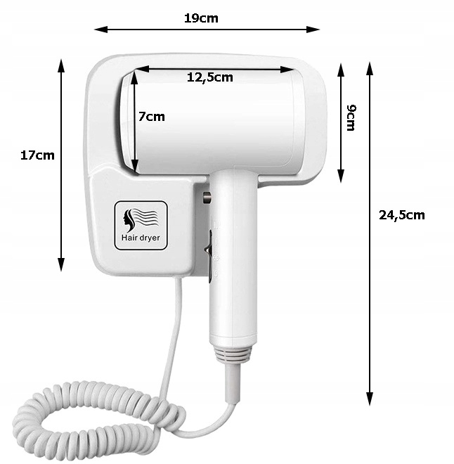 Suszarka Do Włosów Basenowa Hotelowa Naścienna Biała 1200W Uchwyt Prędkość