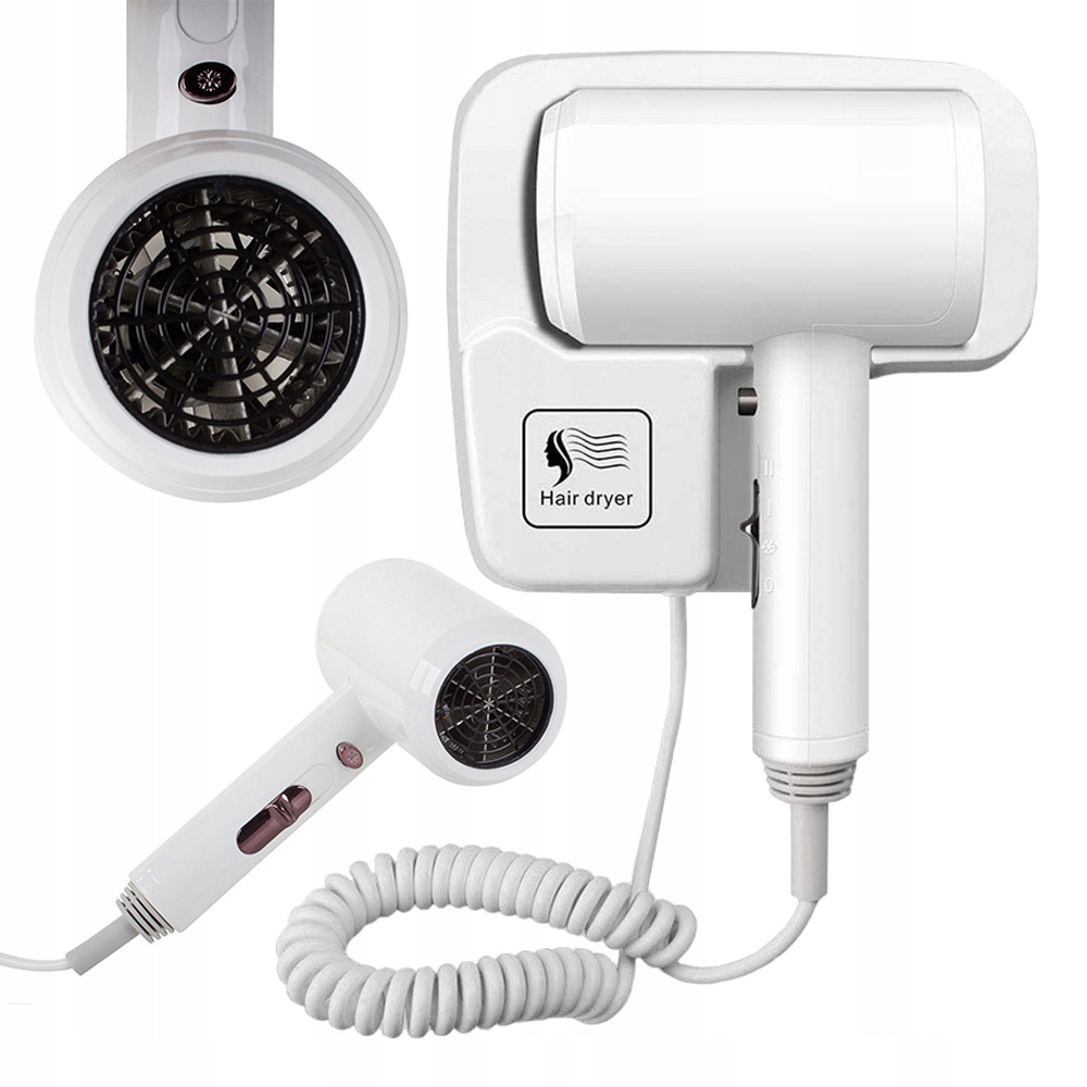 Suszarka Do Włosów Basenowa Hotelowa Naścienna Biała 1200W Uchwyt Prędkość