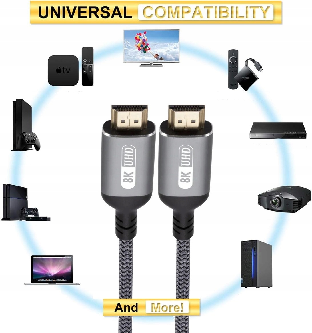 Kabel HDMI 2.1 8k 60Hz UHD 2m HDMI-HDMI High Speed 48 GB/s