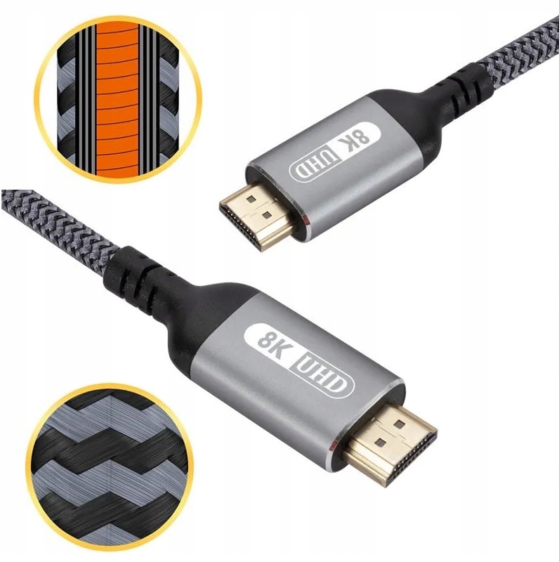 Kabel HDMI 2.1 8k 60Hz UHD 2m HDMI-HDMI High Speed 48 GB/s
