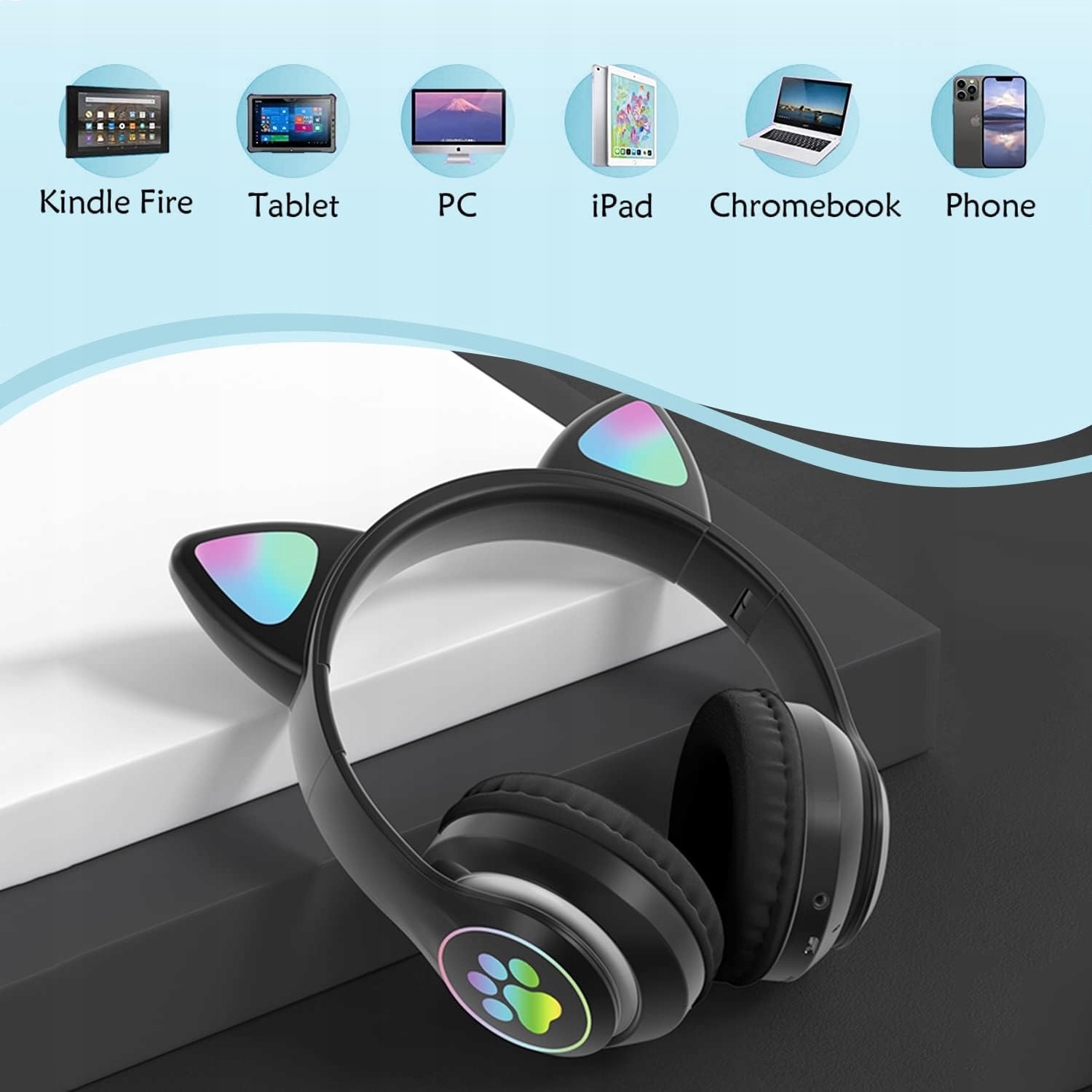 Słuchawki Bezprzewodowe B39 Z Uszami Bluetooth RGB Kocie Uszy Dla Dzieci