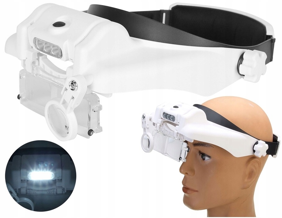 Okulary Powiększające Lupa Nagłowna Czołowa Regulowana Soczewki Led Zestaw