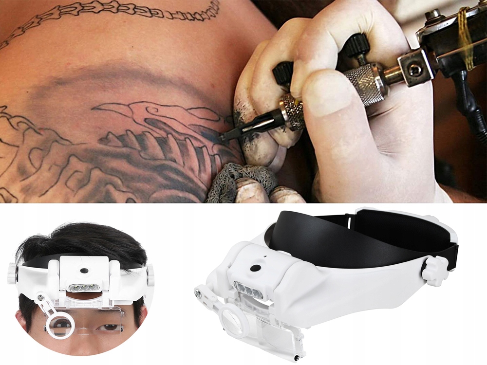 Okulary Powiększające Lupa Nagłowna Czołowa Regulowana Soczewki Led Zestaw