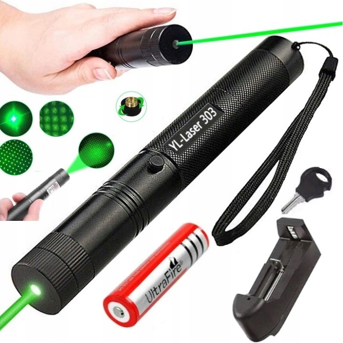 Laser Wskaźnik Laserowy Mocny Zielony Punktowy Akumulator Ładowarka 4w1