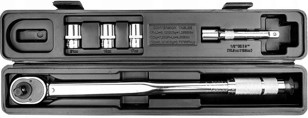 Klucz Dynamometryczny 1/2'' Zestaw 40-210nm W Walizce + 3 Nakładki 17-19-21