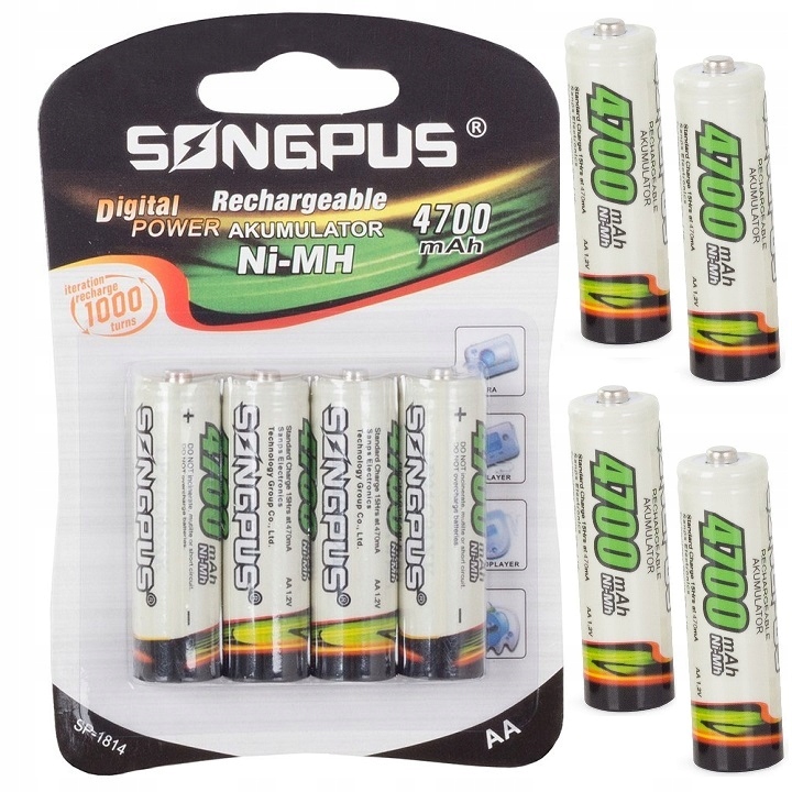 4x Akumulatorki R6 Aa 4700mah Ni-mh Paluszki Akumulatorek Zestaw 4 Sztuki