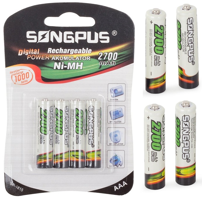4x Akumulatorki R3 Aaa 2700mah Ni-mh Paluszki Akumulatorek Zestaw 4 Sztuki